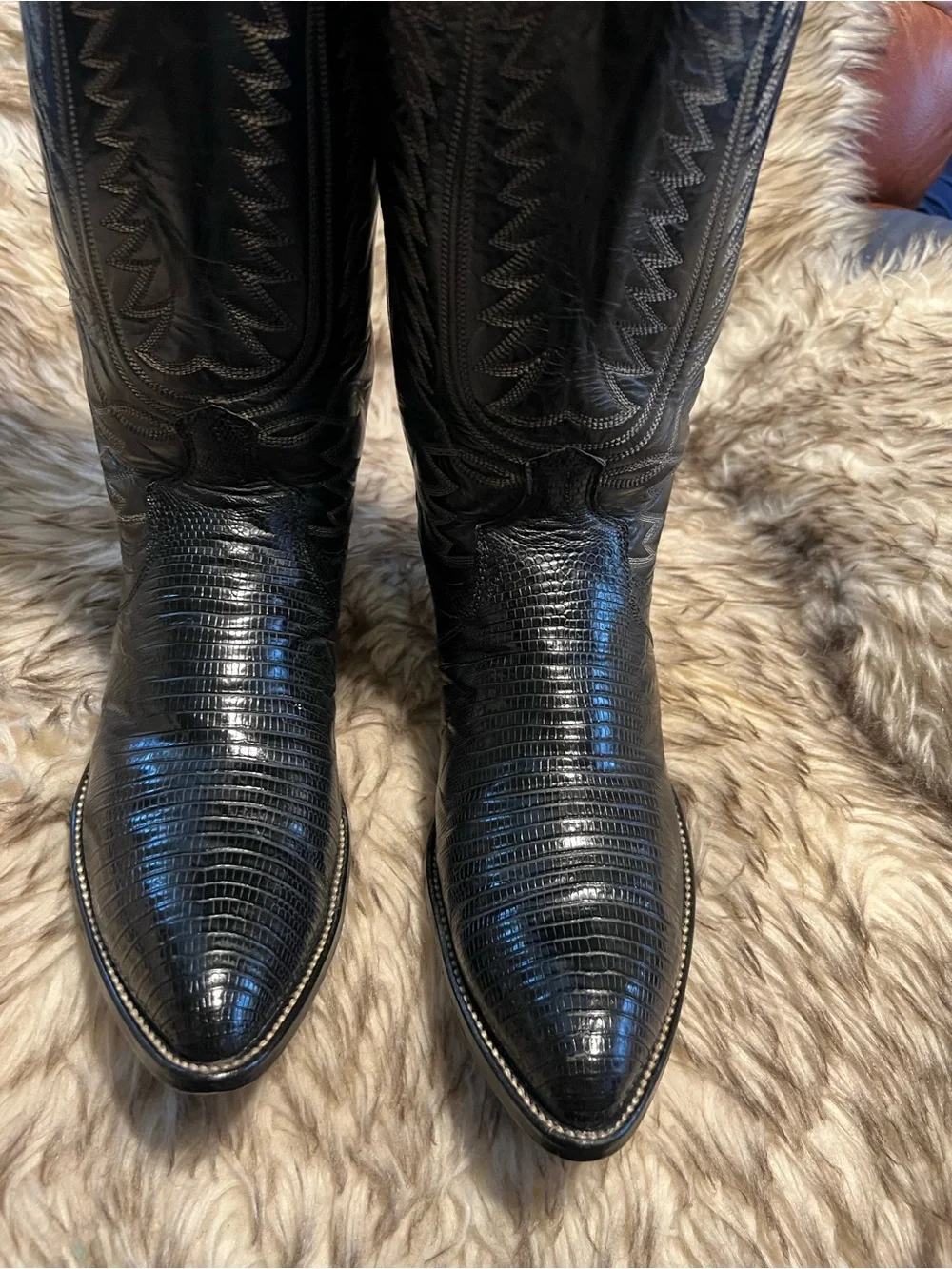 Dan Post Men Black Lizard & Leather Western Cowboy Boots Sz 9.5 E